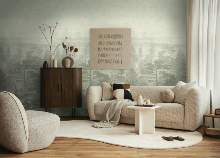 77069-1 Панно AS Creation 159*280, Олени в туманном лесу